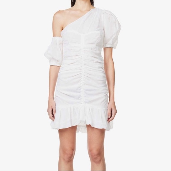 Isabel Marant Etoile Lecia Dress White One-Shoulder Puff-Sleeve Mini Dress - Picture 2 of 10